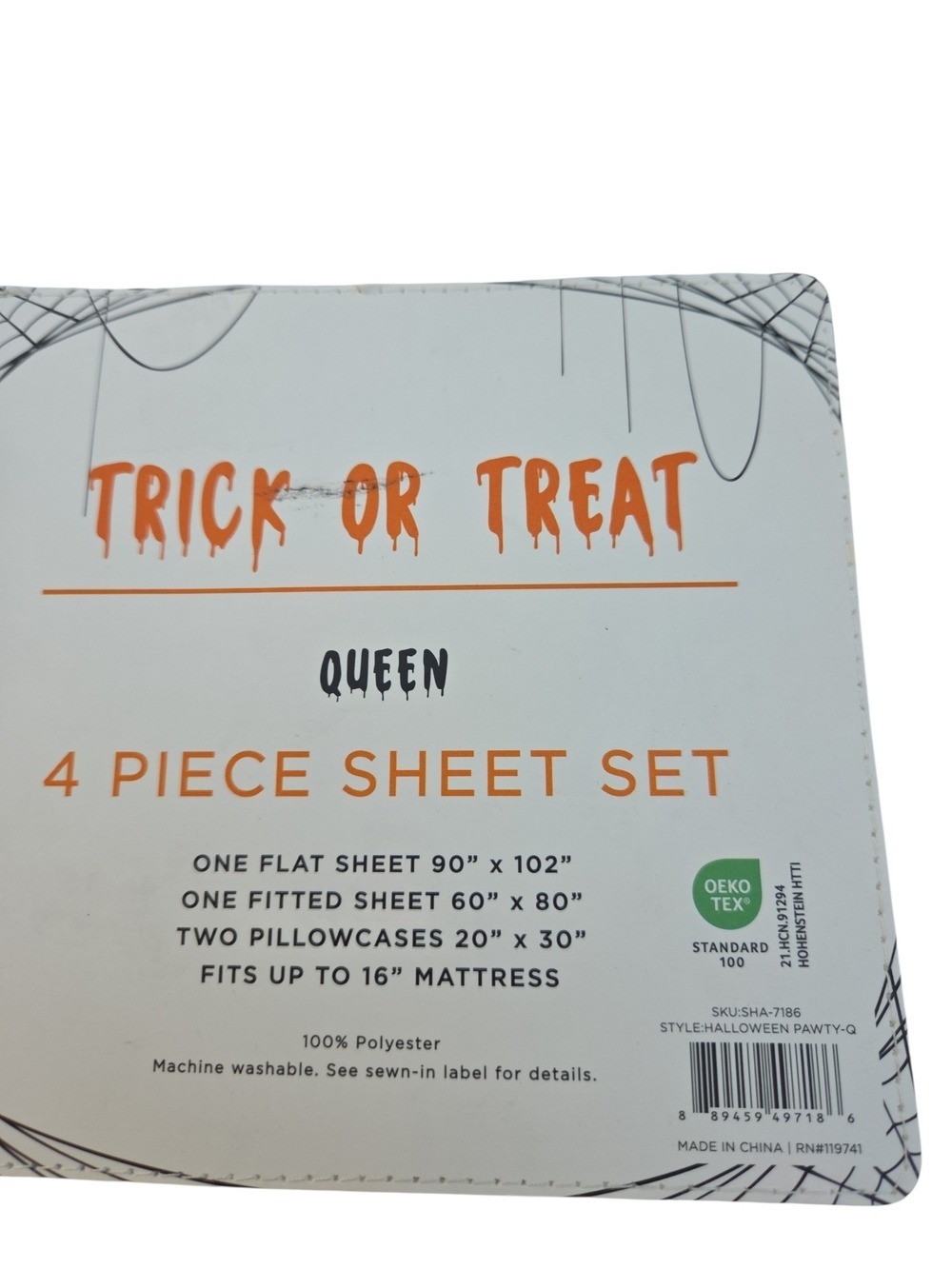 Nwt Halloween Fall Sheet Set - Queen Sheet Set with Orange Pumpkins And Cats New - Picture 5 of 5